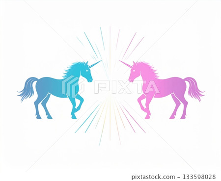 漸層獨角獸輪廓和閃亮星星：標誌圖示設計 133598028