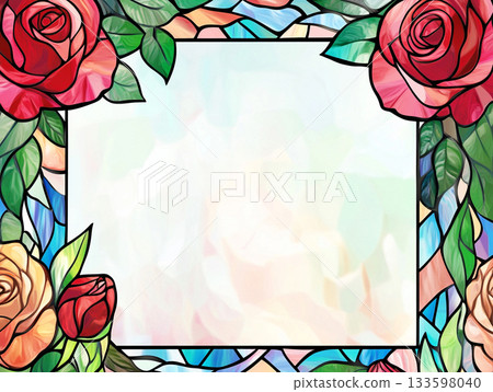 Stained glass style rose frame AI image 133598040