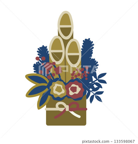 新年裝飾 門松 - 末端帶笑的竹子 - 日本現代彩色插圖 133598067