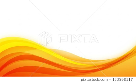 溫暖明亮的抽象背景設計，以流暢的黃色到紅色波浪線為特色。 133598117