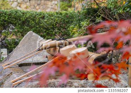 Manganji Temple Chozubachi (water basin) during autumn foliage season (Kawanishi City, Hyogo Prefecture) Manganji Temple Chozubachi (water basin) during autumn foliage season (Kawanishi City, Hyogo Prefecture) 133598207
