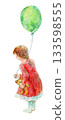 Watercolor girl with balloons 133598555