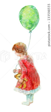 水彩女孩與氣球 133598555