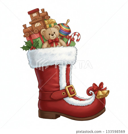 Santa Claus' boots filled with presents 133598569