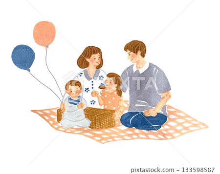 Watercolor illustration of a family having a picnic 133598587