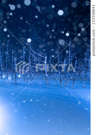 The spectacular winter scenery of Shirogane Onsen's illuminated Blue Pond The spectacular winter scenery of Shirogane Onsen's illuminated Blue Pond 133598641