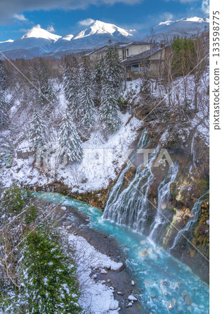 Shirahige Falls in winter with a view of the Tokachi Federation Shirahige Falls in winter with a view of the Tokachi Federation 133598775