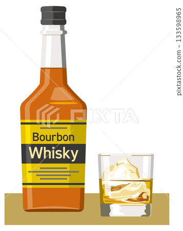 一瓶波本威士忌和一個玻璃杯的插圖 一瓶波本威士忌和一個玻璃杯的插圖 133598965