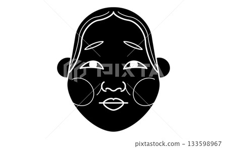 Japanese style illustration, monochrome illustration icon line drawing of Okame Japanese style illustration, monochrome illustration icon line drawing of Okame 133598967