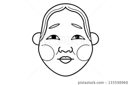 Japanese style illustration, monochrome illustration icon line drawing of Okame Japanese style illustration, monochrome illustration icon line drawing of Okame 133598968