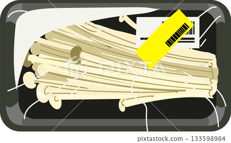 enoki mushroom reduced price packaging fresh produce grocery food illustration 133598984
