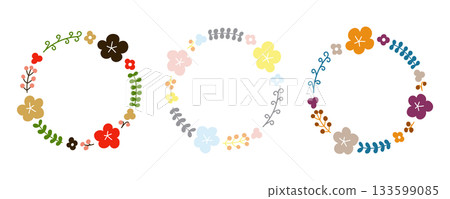 Scandinavian-style floral round frame set, color variations suitable for New Year, spring, and autumn Scandinavian-style floral round frame set, color variations suitable for New Year, spring, and autumn 133599085