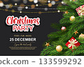 Christmas party invitation poster with festive tree and light bokeh background. 133599292