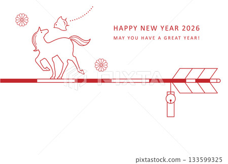 2026 Year of the Horse Line Design: Stylish New Year's card featuring horses, plover, and hamaya arrows 2026 Year of the Horse Line Design: Stylish New Year's card featuring horses, plover, and hamaya arrows 133599325