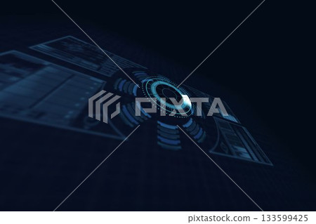 Volume knob interface over black background 133599425