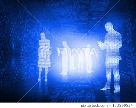 Shiny silhouettes on blue background Shiny silhouettes on blue background 133599534