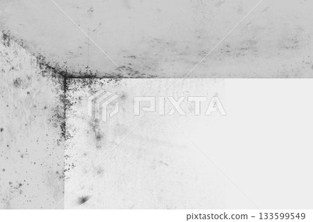 Flat design moldy corner illustration showing damp plaster walls merging at seam with grime streaks 133599549