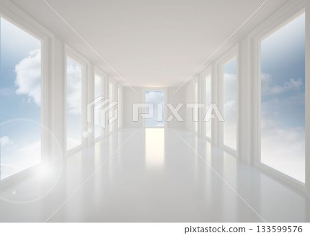 Bright white hall with windows Bright white hall with windows 133599576