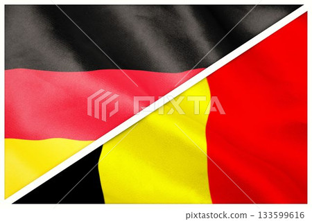 Close-up of German and Belgium flags Close-up of German and Belgium flags 133599616