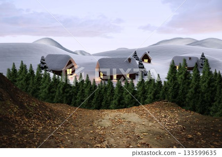 Digitally generated Cute village in the snow 133599635