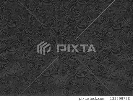 Embossed swirl patterns are rising on dark grey surface in flat design, copy space 133599728