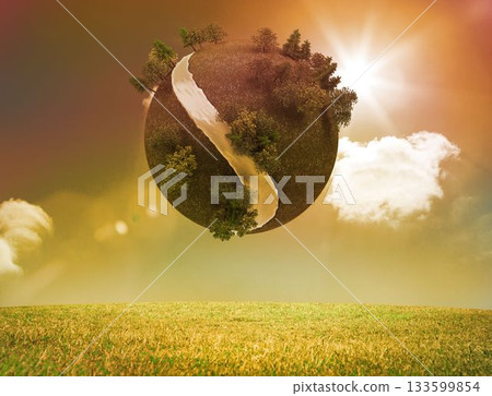 Futuristic earth floating in air Futuristic earth floating in air 133599854