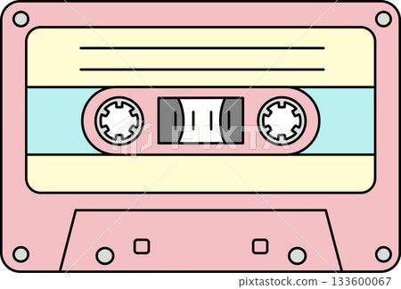 Nostalgic Retro Cartoon Pink Audio Cassette Tape Vintage 80s 90s Music Media Tape Illustration 133600067