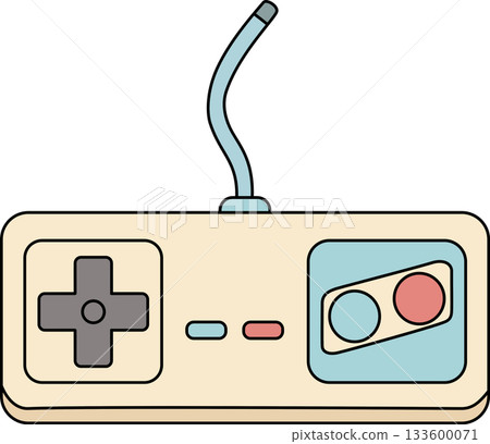 Retro Console Game Controller Cartoon Nostalgic 8-Bit Gaming Pad Illustration 133600071