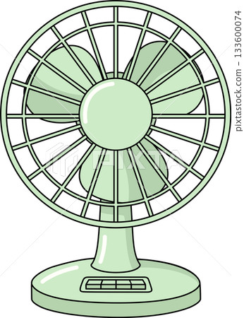 Retro Table Fan Cartoon in Pastel Green Vintage Home Appliance Illustration 133600074