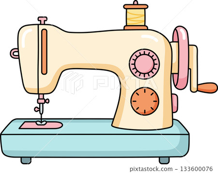 Cute Vintage Sewing Machine Cartoon Retro Tailor Equipment Illustration in Pastel Cute Vintage Sewing Machine Cartoon Retro Tailor Equipment Illustration in Pastel 133600076