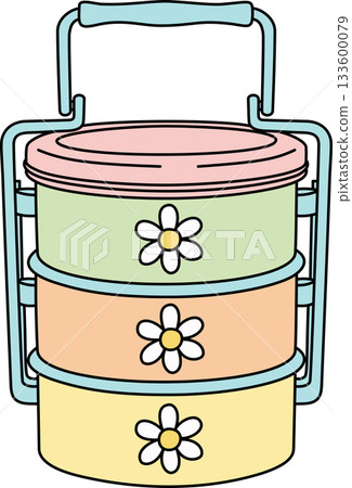 Cute Retro Tiffin Carrier Cartoon with Flower Pattern Stackable Lunch Box in Pastel Cute Retro Tiffin Carrier Cartoon with Flower Pattern Stackable Lunch Box in Pastel 133600079