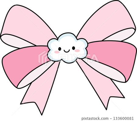 Sweet Pink Pastel Ribbon Bow with Cute Smiling Cloud Character Sweet Pink Pastel Ribbon Bow with Cute Smiling Cloud Character 133600081
