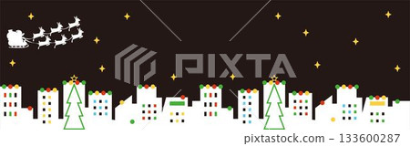 Christmas night cityscape and starry sky, Santa's sleigh web header material 133600287