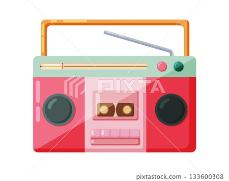 Bright retro boombox cassette player illustration Bright retro boombox cassette player illustration 133600308