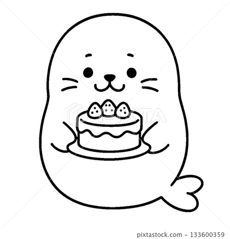 Seal holding a cake 133600359