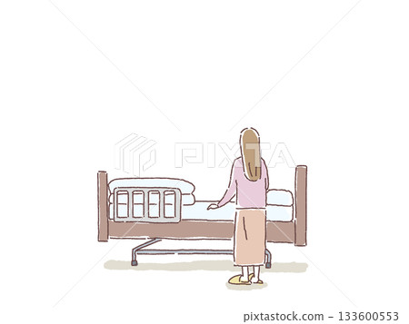 一位女士背對著護理床 133600553