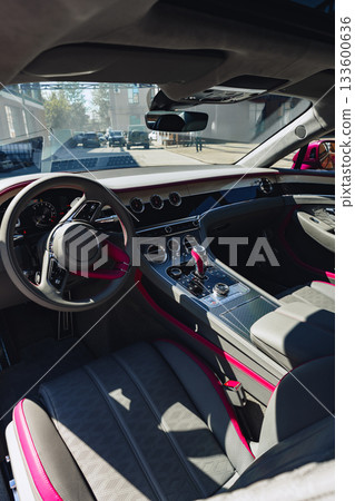 Luxury car interior showcases modern features and stylish design elements 133600636