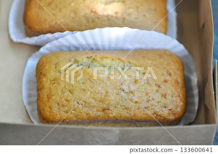 banana cake or banana bread or almond bread , loaf of bread 133600641
