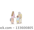 A boy hugging his grandmother and a woman looking on A boy hugging his grandmother and a woman looking on 133600805