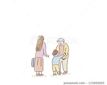 A boy hugging his grandmother and a woman looking on A boy hugging his grandmother and a woman looking on 133600805