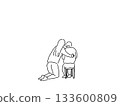 Back view of a young woman leaning against an elderly woman sitting in a chair, line drawing Back view of a young woman leaning against an elderly woman sitting in a chair, line drawing 133600809