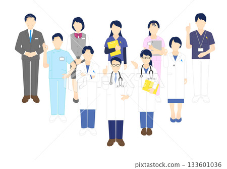 Simple illustration material set of doctors, nurses and medical workers Simple illustration material set of doctors, nurses and medical workers 133601036