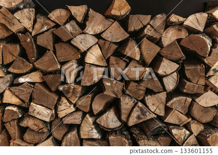 Stacked Firewood Texture wooden background  133601155