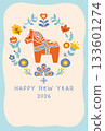 New Year's card_Dalarna horse, a horse that brings happiness 133601274
