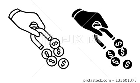 Linear icon. Stock trader hand holding a magnet attracts profits from successful trades. Simple vector isolated on white background 133601375