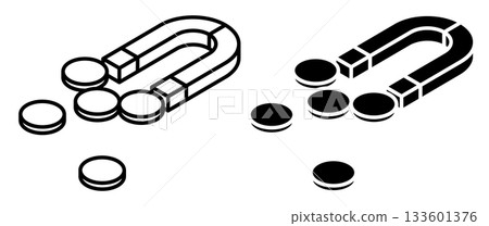 Linear isometric icon. Magnet attracts coins and provides a bonus for successful transactions. Simple vector isolated on white background 133601376