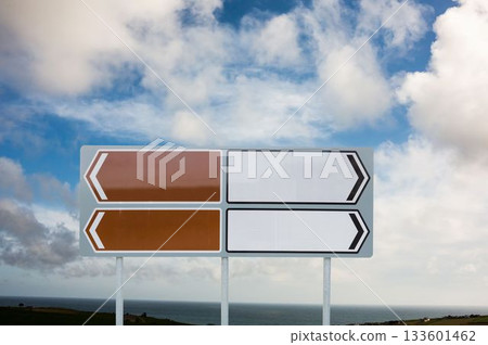 Close-up of blank sign post Close-up of blank sign post 133601462