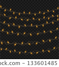 Christmas Glowing Yellow String Lights Garland Set on Transparent Background. Vector 133601485