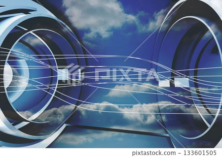 Abstract white line design on blue sky Abstract white line design on blue sky 133601505