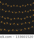 Christmas Glowing Yellow String Lights Garland Set on Transparent Background. Vector 133601520